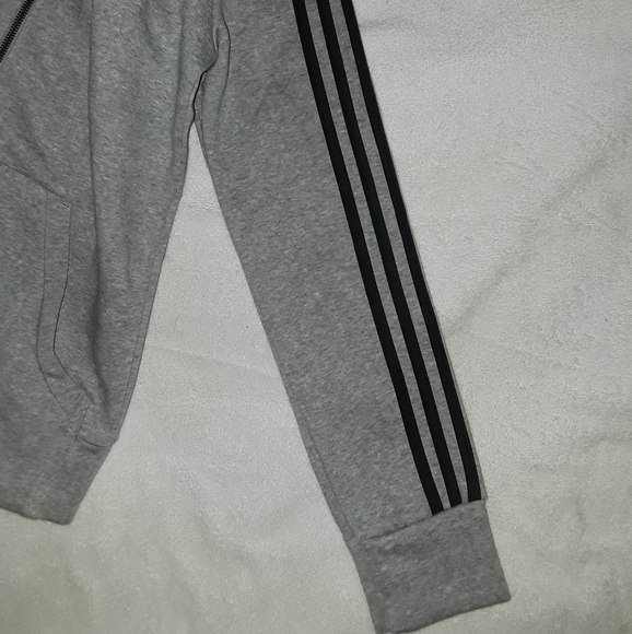 🆕Adidas | Full Zip Up Hooded Sweatshirt Grey & black Womens Size Small - Picture 4 of 9